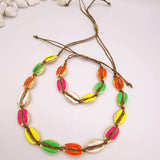 Neon Multicolor Cowrie Shell Necklace & Bracelet/Anklet Set