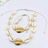 Cowrie Shell White & Gold Choker Necklace & Bracelet Set
