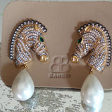 Festive Zebra Crystal Encrusted Pearl Drop Earrings