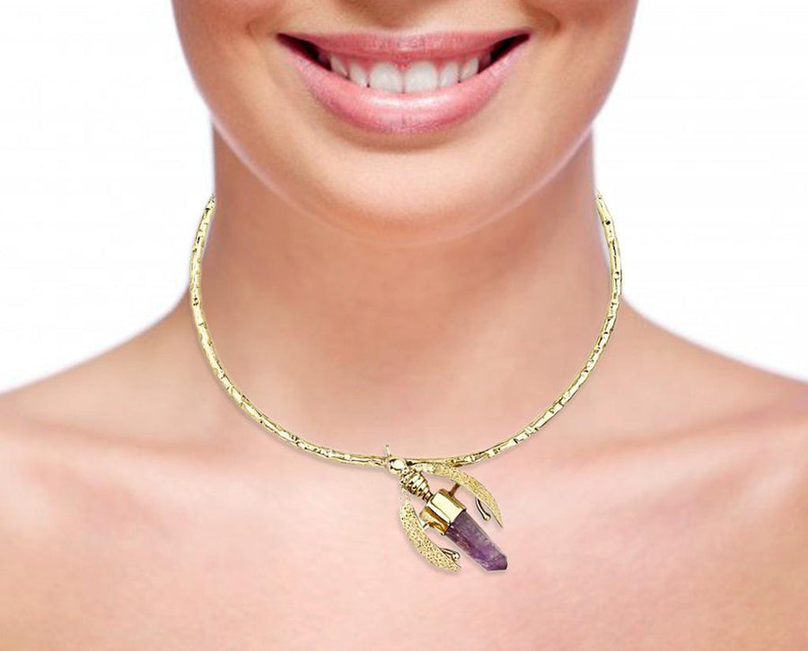 Bumble Bee Collar Necklace in Amethyst Quartz and 18K Gold
