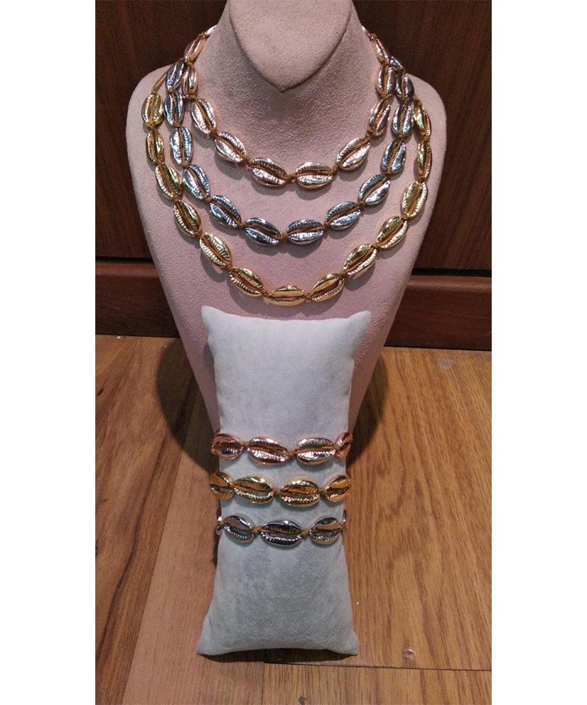 Silver Cowrie Shell Necklace & Bracelet/Anklet Set
