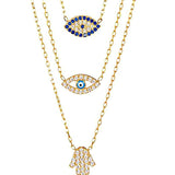 Layered Evil Eye Hamsa Necklace with Swarovski Crystals