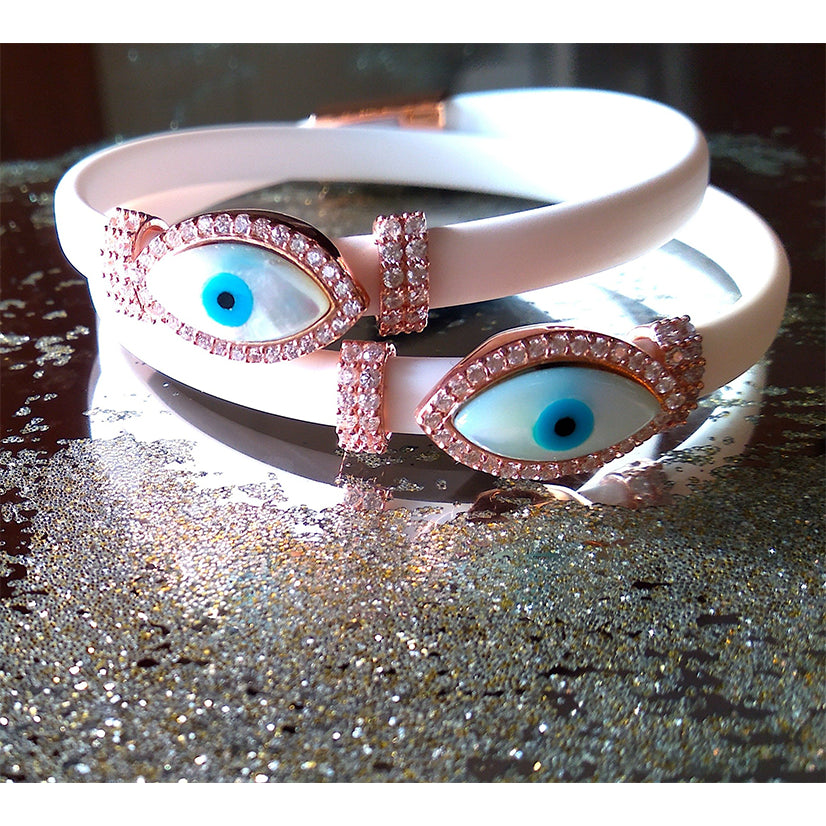 Double Evil Eye Adjustable Wrap Bracelet-Necklace Choker with Swarovski Crystals