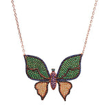 Green and Gold Butterfly Necklace with Swarovski Crystals