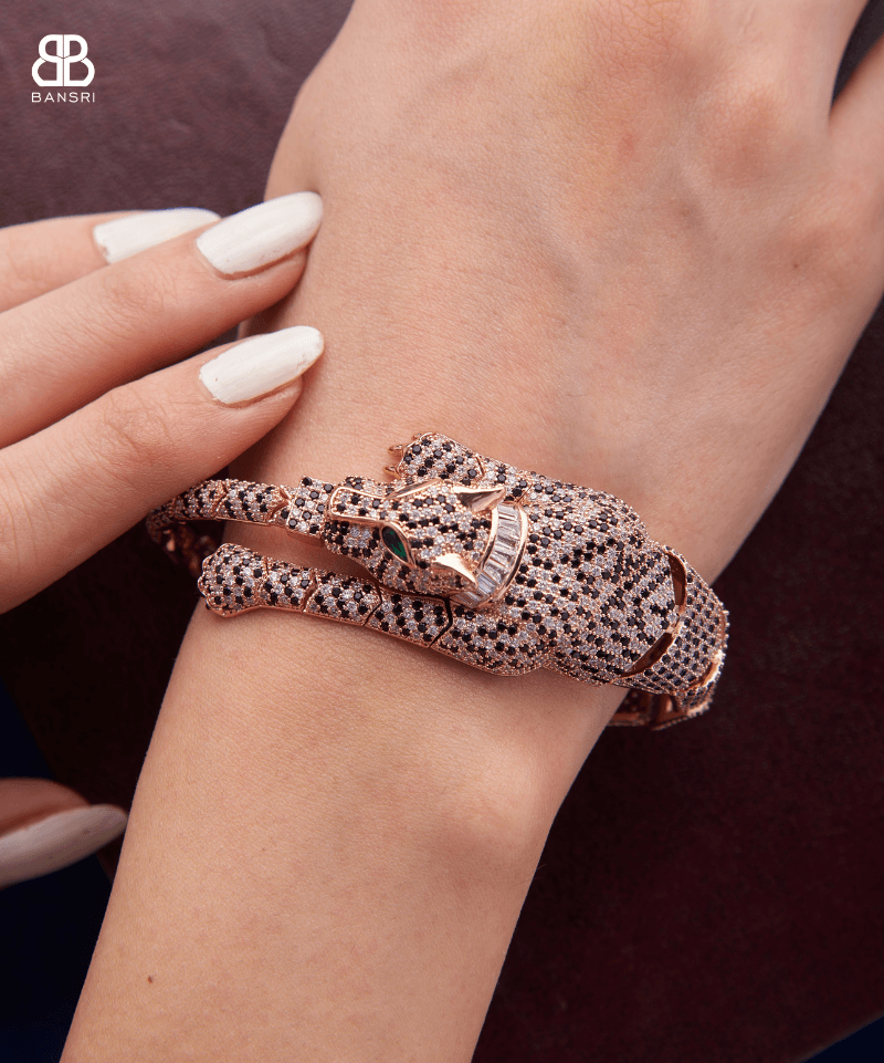 Glam & Poise Baguette Diamond Panther Bracelet Cuff