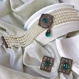 Maharani Pearl Choker Necklace & Earring Set
