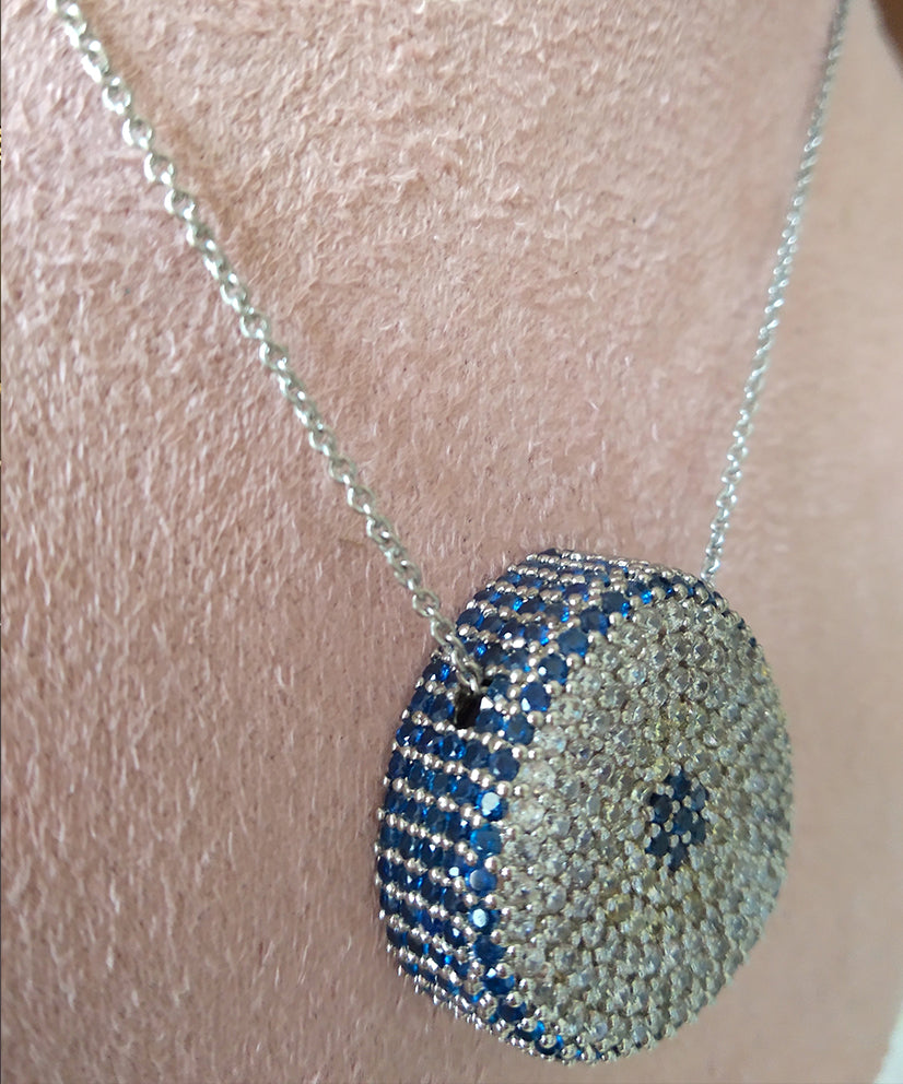 Big Medallion Silver Evil Eye Pendant Necklace