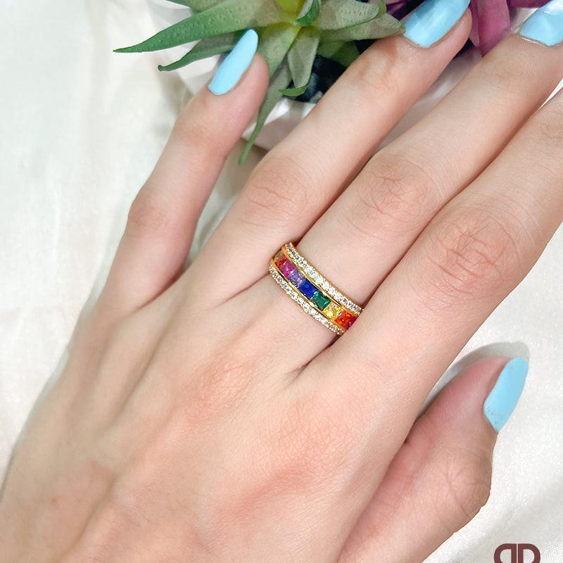 Rainbow Crystal Band Ring
