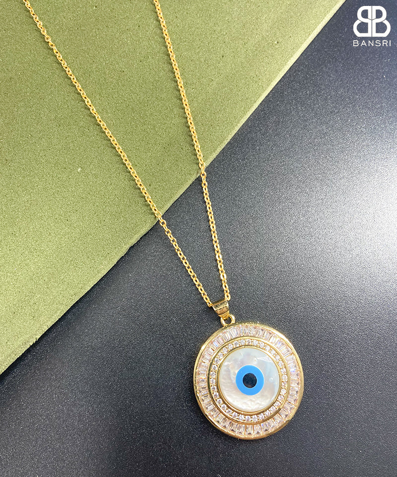 Oversize Evil Eye Crystal Medallion Necklace