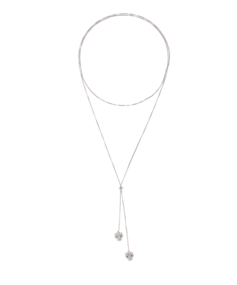 Double Headed Panthera Adjustable Lariat Necklace