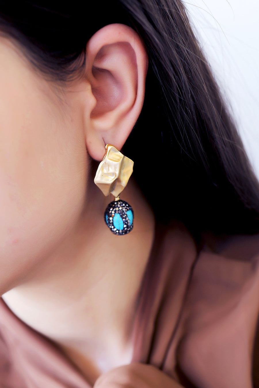 Sarah Encrusted Turquoise Drop Earrings