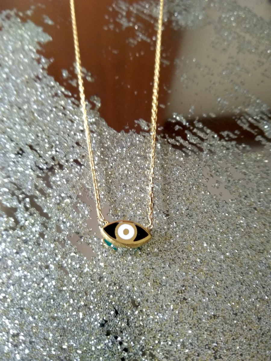 Reversible Two Toned Enamel Mini Evil Eye Necklace