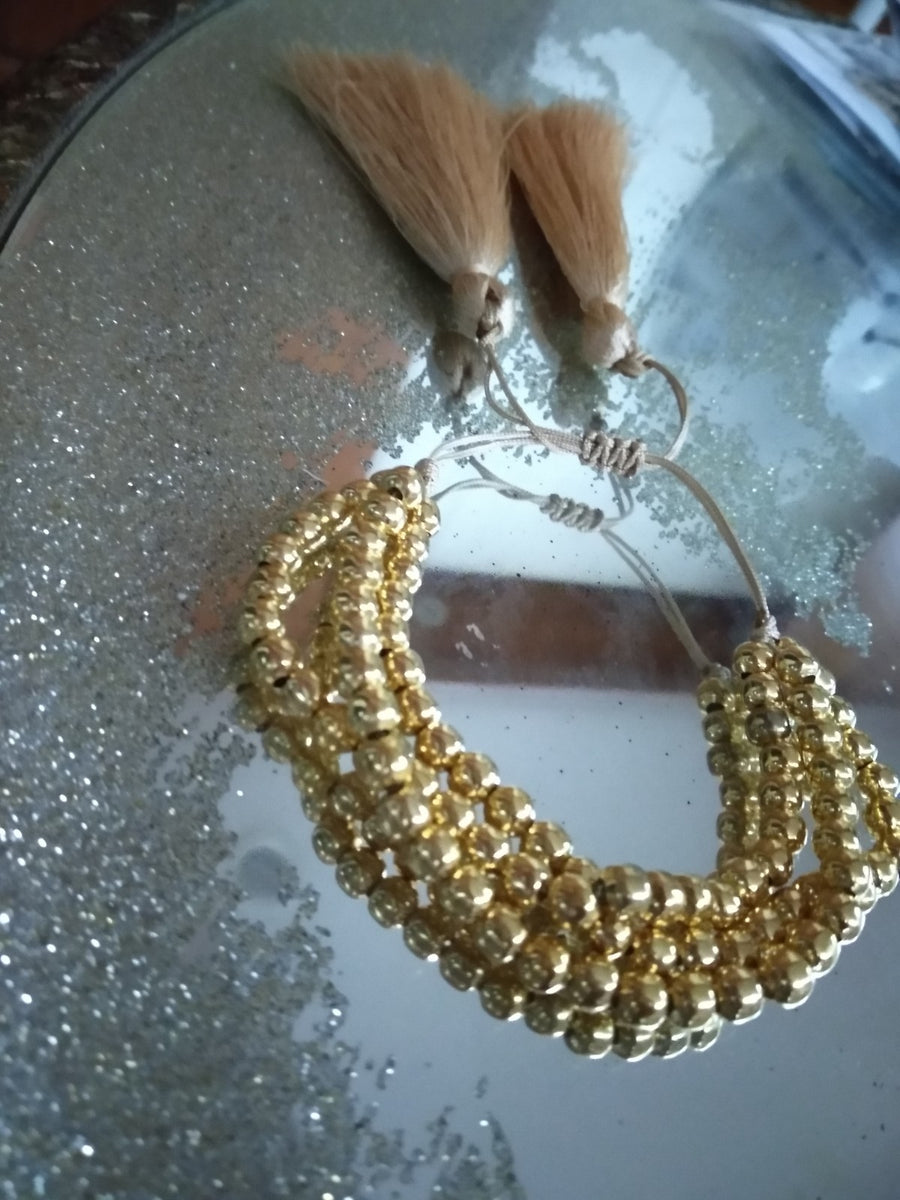 Gold Beaded Tassel Adjustable Bracelet