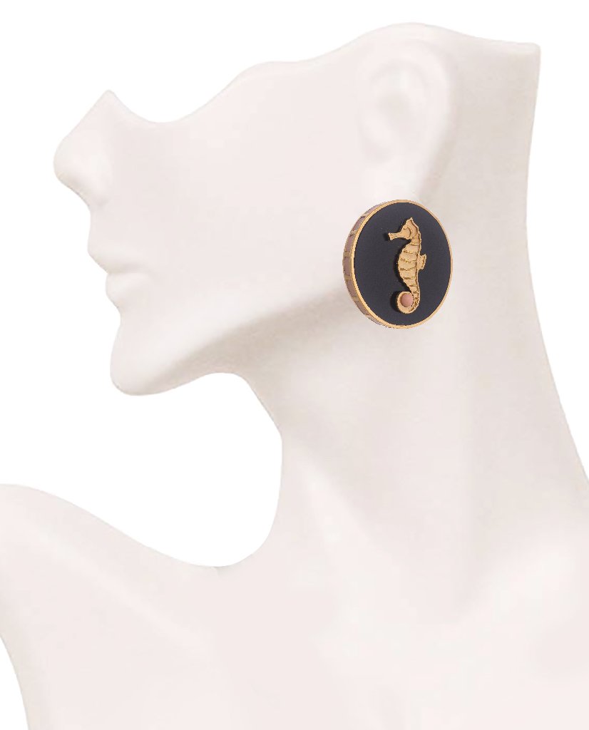 Black CeCe Seahorse Medallion Earrings