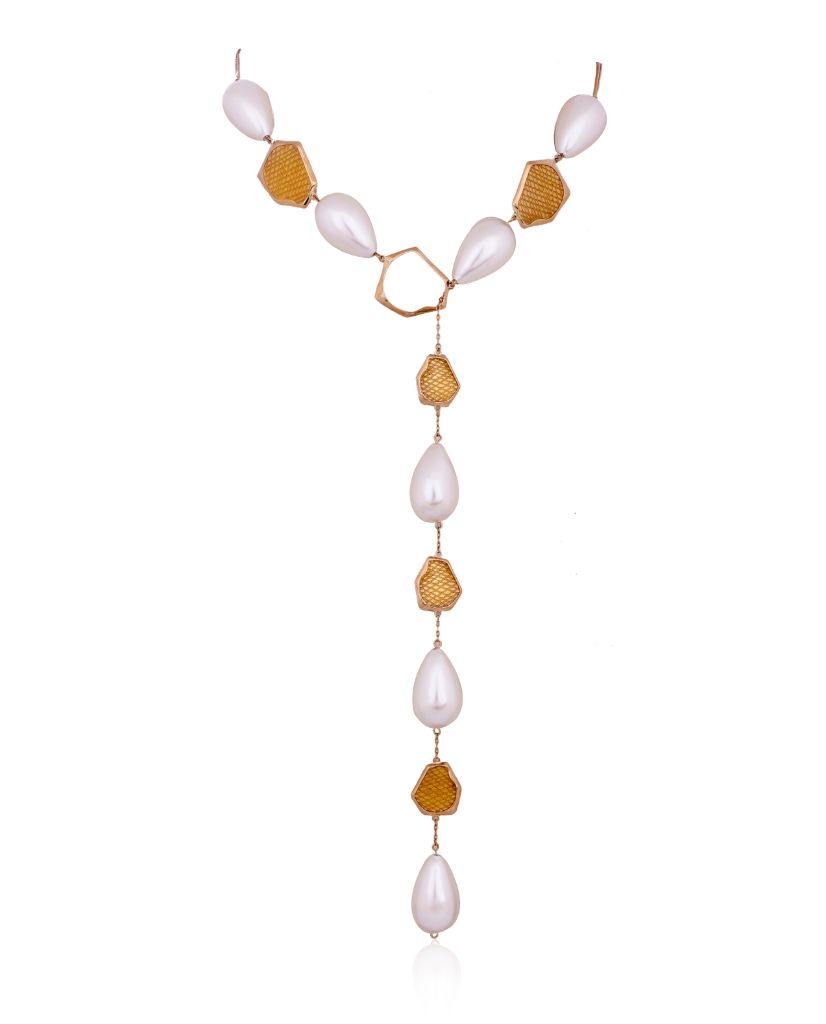 18K Gold Kate Lariat Necklace with Pearls