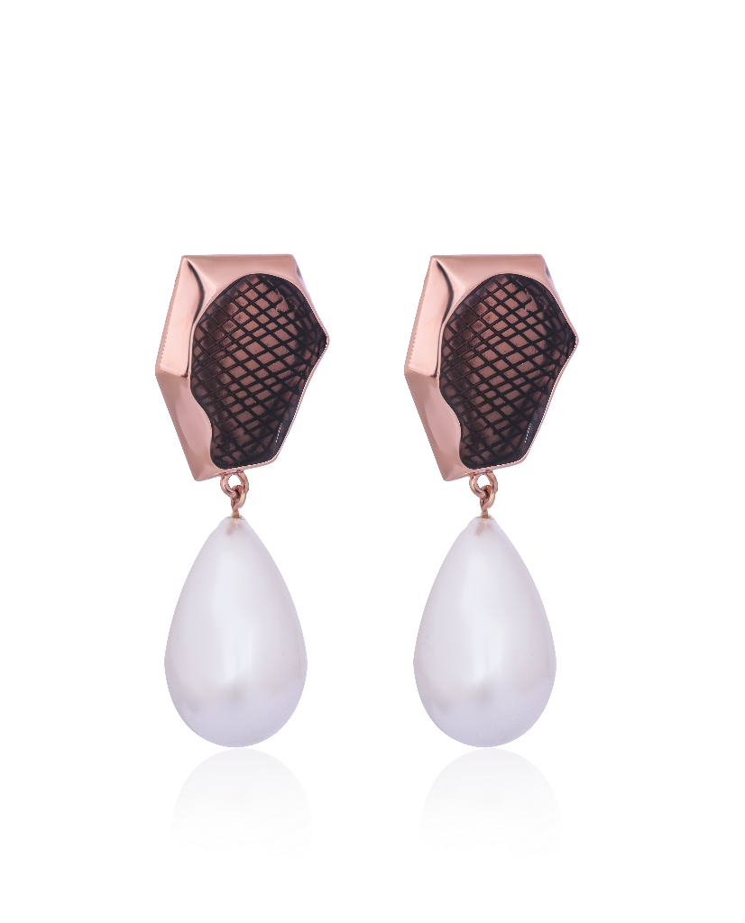 18K Rose Gold Aria Smoky Studs with Pearl Drops