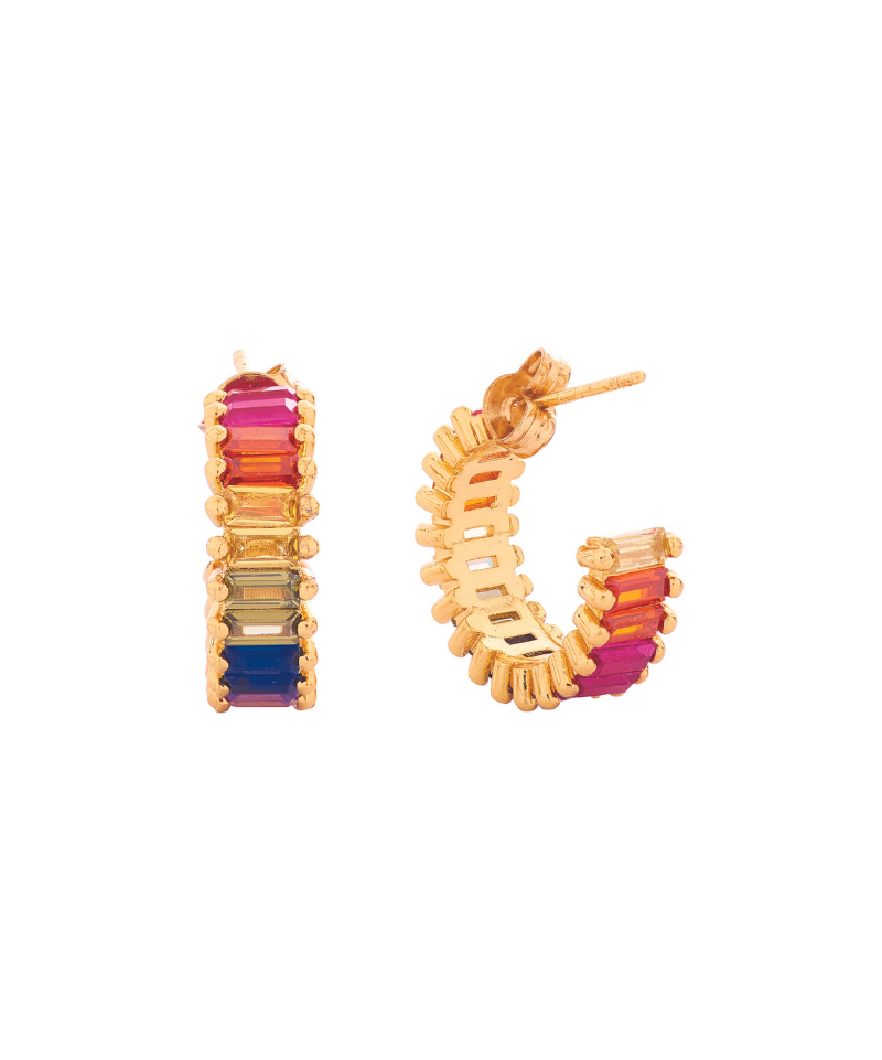 Rainbow Crystal Mini Hoop Earrings