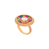 Rainbow Crystal Solitaire Disc Statement Ring