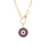 Multi Colored Medallion Evil Eye Detachable Pendant Link Necklace