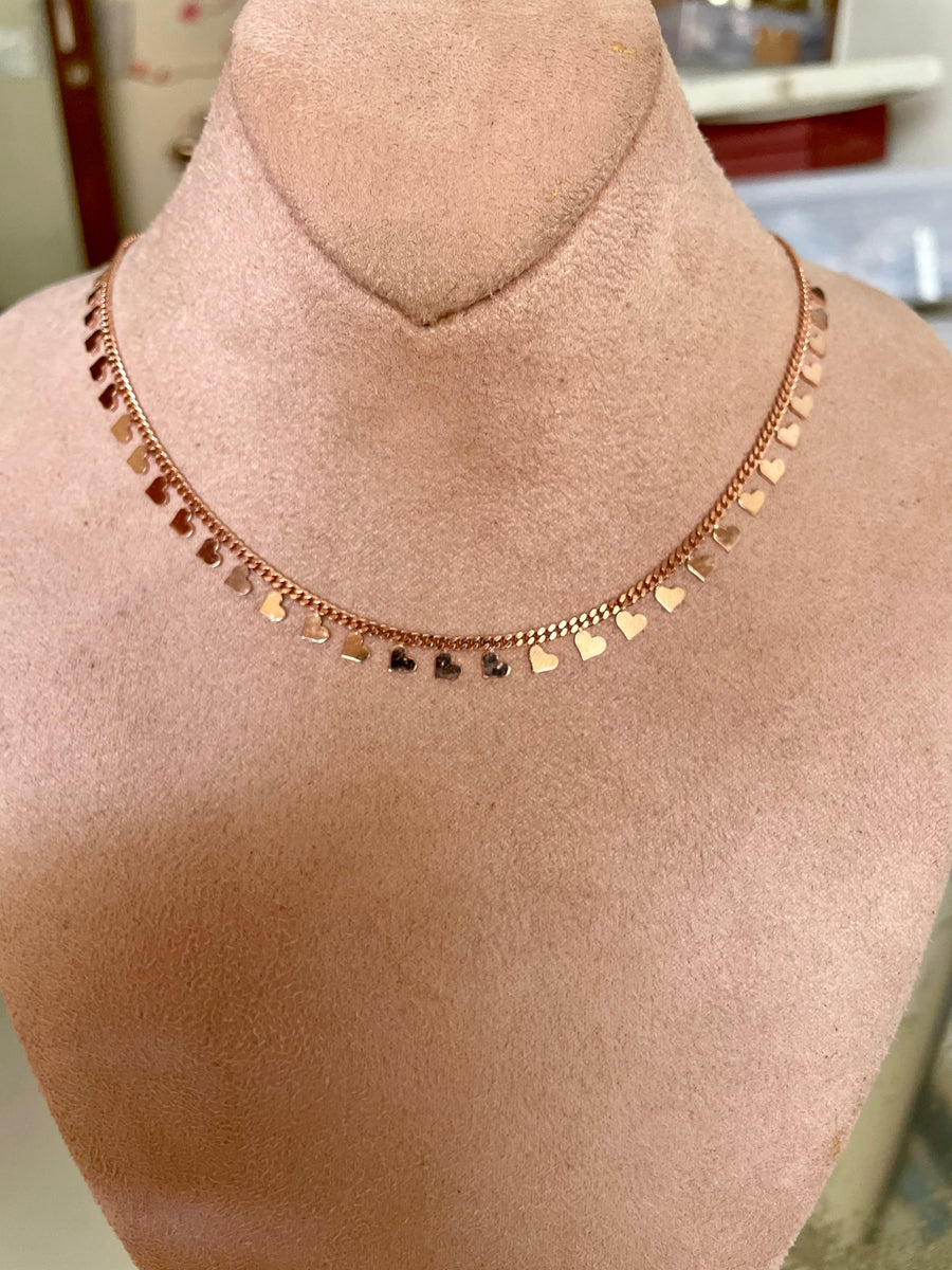 Mini Hearts Collar Chain Necklace - Rosegold