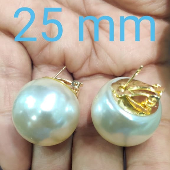 25mm Half Round Pearl Stud Earrings