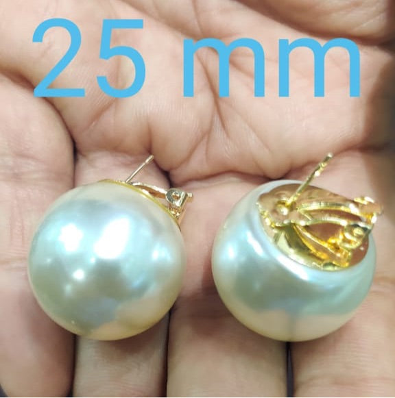 25mm Half Round Pearl Stud Earrings