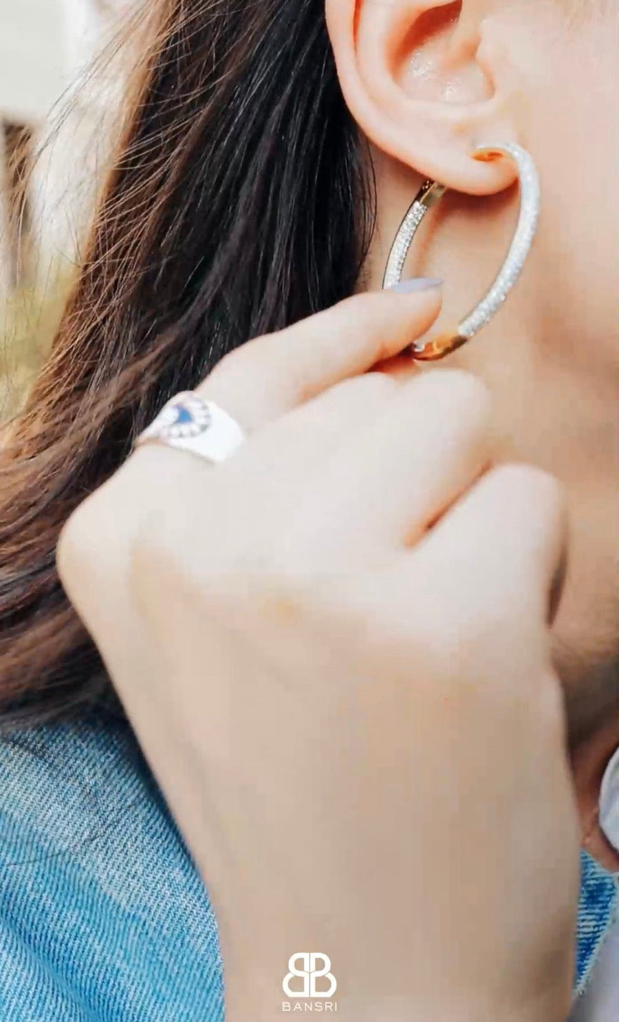 Diamond crystal encrusted Medium Size Hoop Earrings