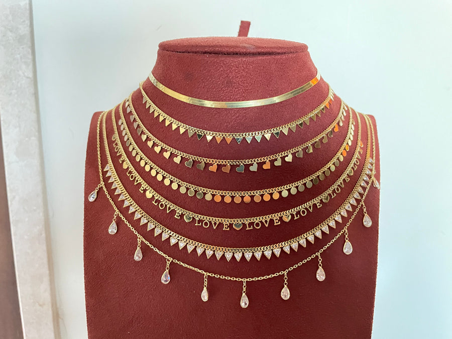 Mini Hearts Collar Chain Necklace - Gold